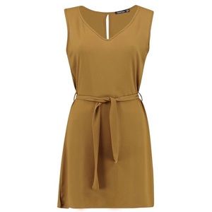 BooHoo Tie Waist Woven Shift Dress